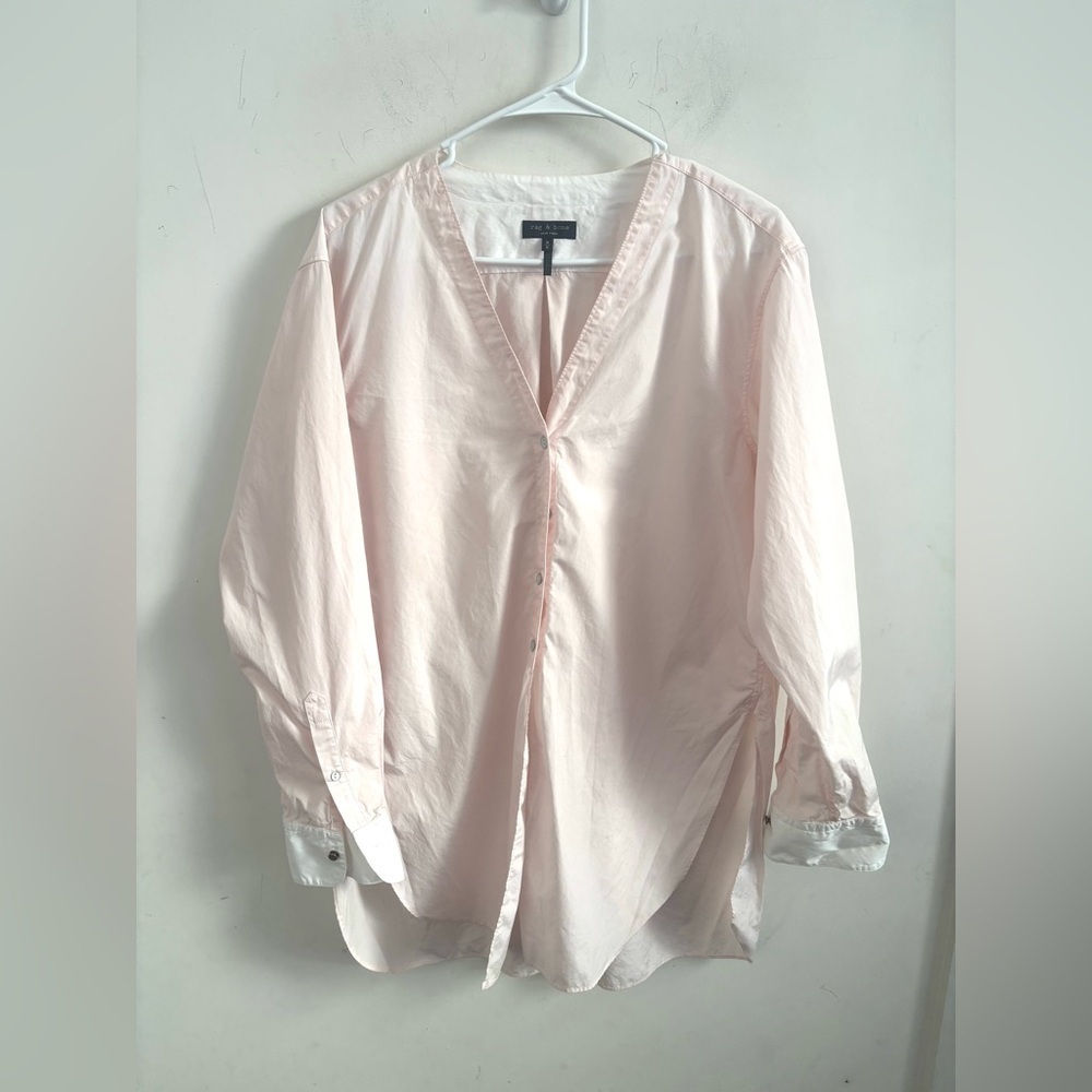 Rag & Bone Shirt Pastel Pink V Neck Button Up Medium Minimalist Preppy Office